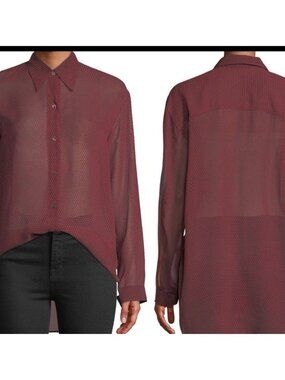 Theory Silk Weekender Dot Chiffon Blouse, Size Large